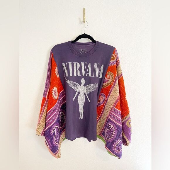 Up cycled Kimonos!  Pink Floyd, Nirvana Kantha Patchwork with graphic band T’s. - Picture 7 of 16